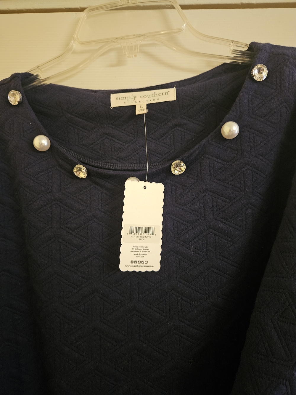 Simply Southern Navy Embellished Quilted Women's Sweater